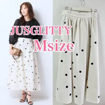 JUSGLITTY 도트 무늬 자수 턱 스커트 M