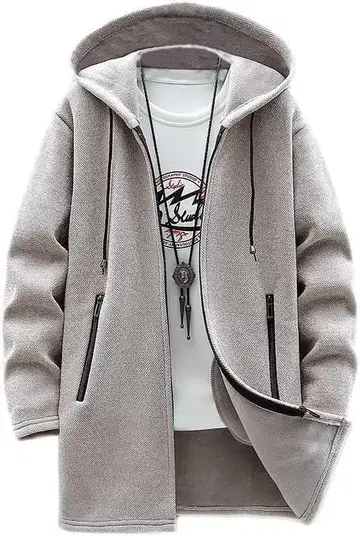 2XL 가디건 남성용 가을 옷 겨울 의류 롱 후드티 속기모 베이지 무지