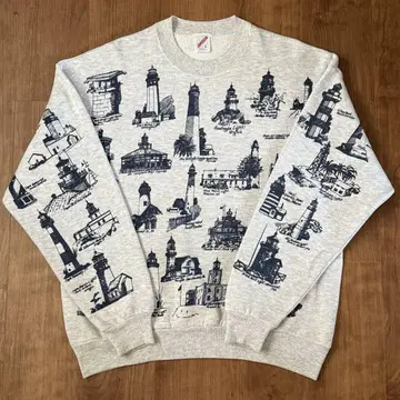 80s 90s 미시간 래그 USA제 올 패턴 맨투맨 L