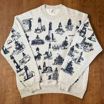 80s 90s 미시간 래그 USA제 올 패턴 맨투맨 L