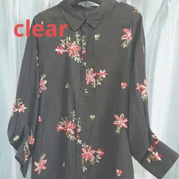 [미사용 새상품] clear의 자수 들어간 긴팔 셔츠 원피스 블랙