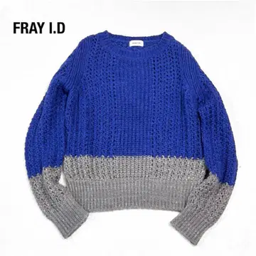[ FRAY I.D ] 크루넥 니트 바이컬러 모헤어 혼방 파랑 그레이 F
