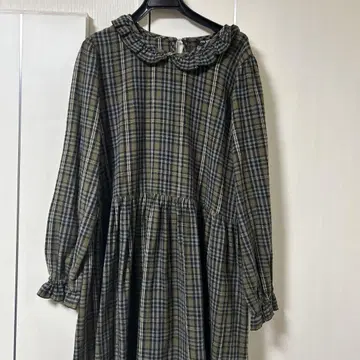 핑크하우스 체크 무늬 프릴 옷깃 긴팔 원피스