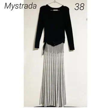 0547 마이 스트라다 블랙 배색 리브 니트 원피스 38