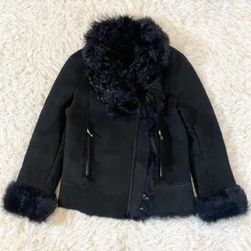 새상품급 스터링 루어 무스탕 양가죽 퍼 라이더 자켓 더블 블랙