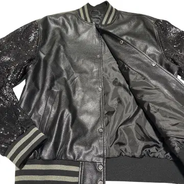 ASOS DESIGN 바시티 자켓 XL 스팽글 소매 인조 가죽