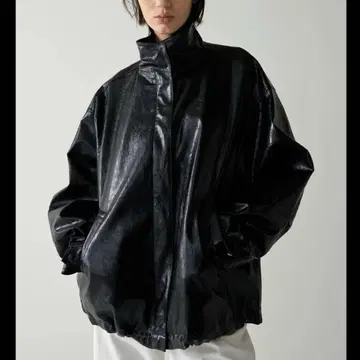 FACADE PATTERN 오버 사이즈 가죽 블루종 S BLACK