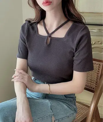 Meiru 크로스 넥 리브 상의