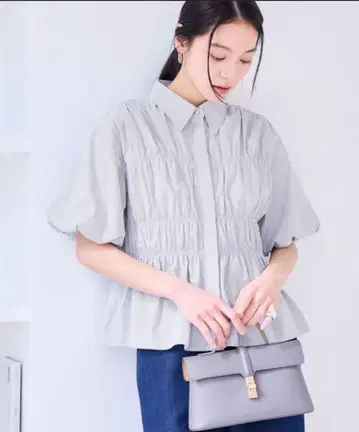 VIS 셔링 벌룬 셔츠 그레이