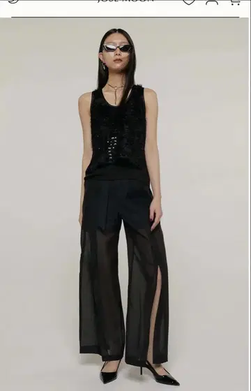 JOSE MOON CROSS SLIT SHEER PANTS