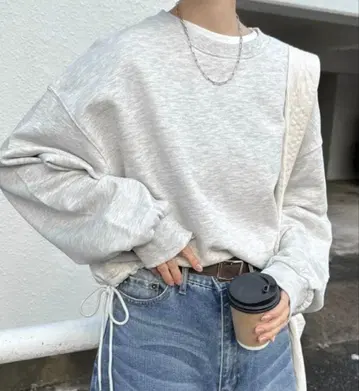 amdme 앤도미 미사용 맨투맨 백 로고 밑단 드로스트 그레이 M
