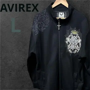 [ 세일 중 ] AVIREX 크로스 자수 블랙 집업 블루종