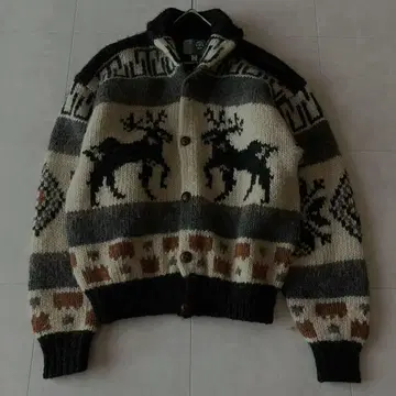 버팔로 니트 카우친 스웨터 사슴 패턴 가디건 그레이 계열