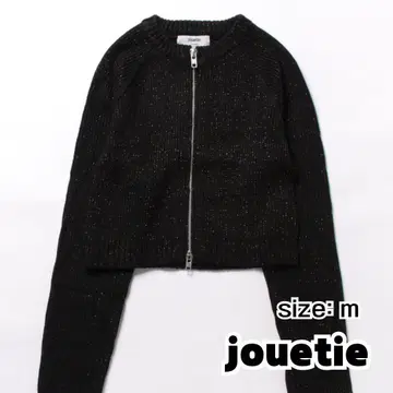jouetie 더블 ZIP 가디건 상의 블랙 라메 믹스