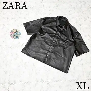 ZARA 자라 인조 가죽 합피 반팔 셔츠 남성용 블랙 XL