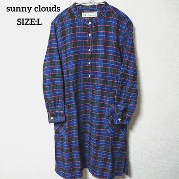 Sunny Clouds 파랑 체크 무늬 원피스 긴팔 L 사이즈 플란넬
