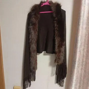 택 포함 미사용 새상품 브라운 인조 모피 케이프 코트