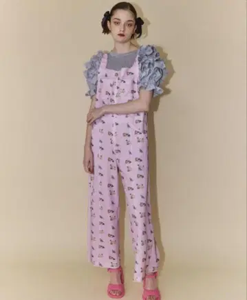 캔디 스트리퍼 고양이 패턴 살로펫 핑크
