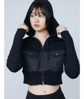 [ 미사용 새상품 ] EMODA 도킹 포켓 니트 후드티 네이비