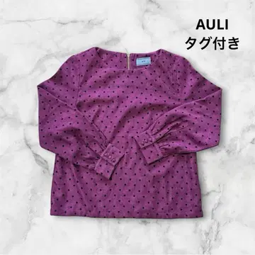 AULI [택 포함] 도트 무늬 퍼프 슬리브 긴팔 블라우스 보르도 계열