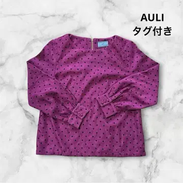 AULI [택 포함] 도트 무늬 퍼프 슬리브 긴팔 블라우스 보르도 계열