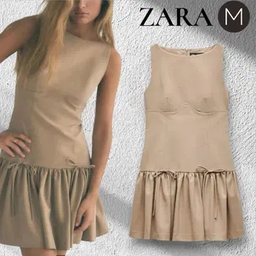 레어 오샤레 카와이 ZARA 베이지 슬리브리스 미니 원피스 M