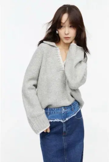 H&M 텍스처드 니트 폴로 스웨터