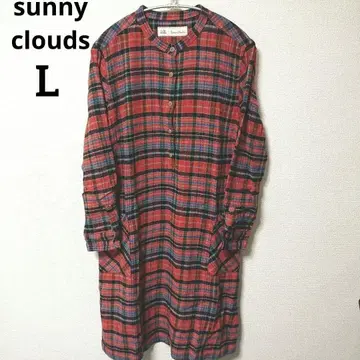 Sunny Clouds 오렌지 체크 무늬 원피스 L 사이즈 플란넬