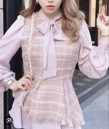 eimy istoire 체크 트위드 펄 포인트 블라우스