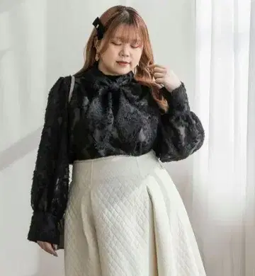 CLETTE 오리지널 리본 타이 자카드 꽃무늬 시어 블라우스