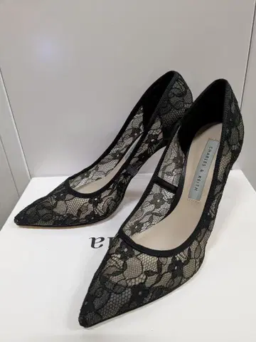 레이스 블랙 스틸레토 하이힐