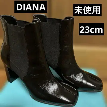 미사용! DIANA 블랙 에나멜 앵클부츠 스퀘어토 힐 약 10cm
