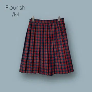 2501 [ Flourish ] 체크 빨간색 플리츠 스커트 F 안감 포함