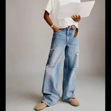 ZARA 컬렉션 데미지 립 와이드 레그 데님 팬츠 164cm