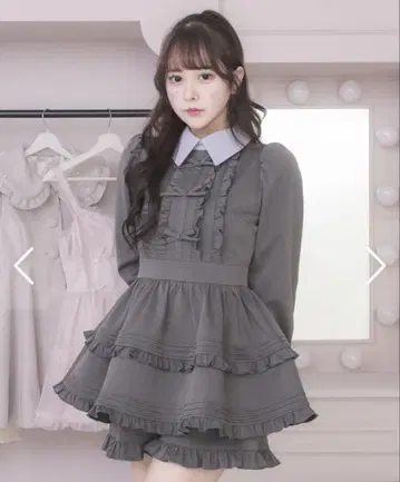 pium 프릴 리본 카라 부착 셋업 evelyn BUBBLES