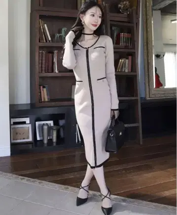 로얄 파티 배색 ZIP 타이트 원피스