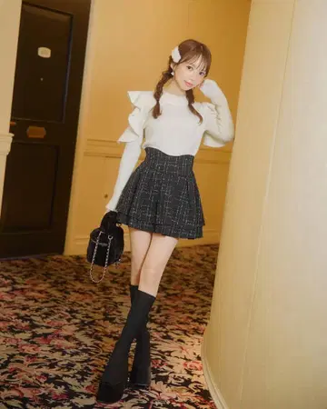 미셸 마카롱 S 사이즈 트위드 슬림 레그 스커트