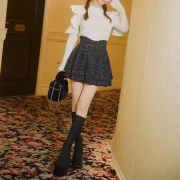 미셸 마카롱 S 사이즈 트위드 슬림 레그 스커트