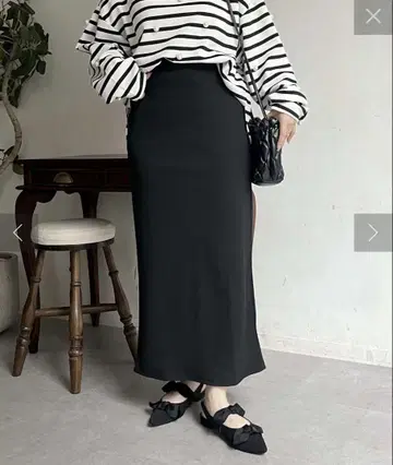 프로즈 베일 허리 드로스트 컷 리브 내로우 스커트 블랙 M