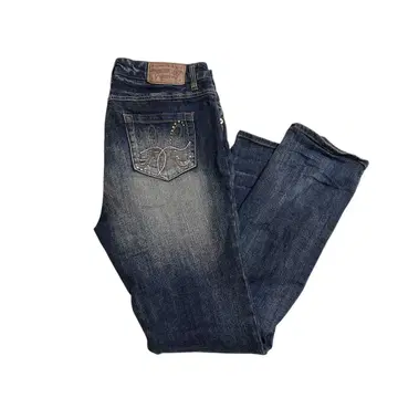 헤이세이 갸루 y2k 그런지 큐빅 자수 데님 팬츠 히게