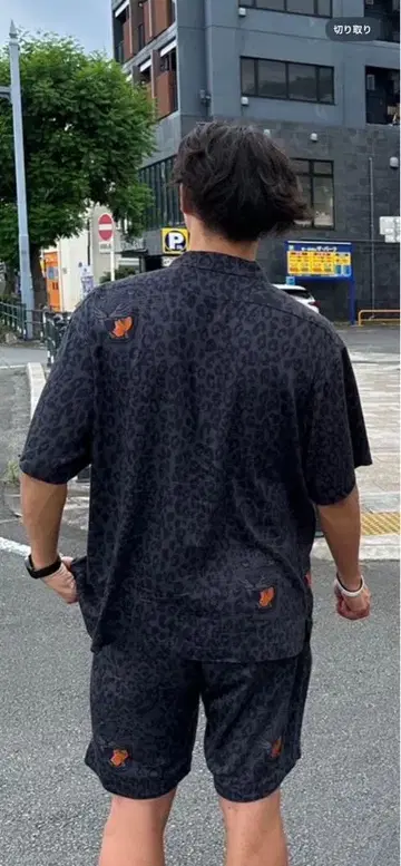 Skeet 블랙 레오파드 무늬 하와이안 셔츠 숏팬츠 세트