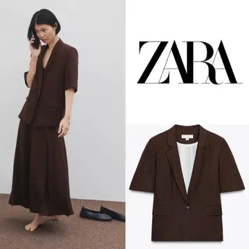 ZARA 자라 숏 자켓 린넨 블레이저 XS 사이즈 브라운