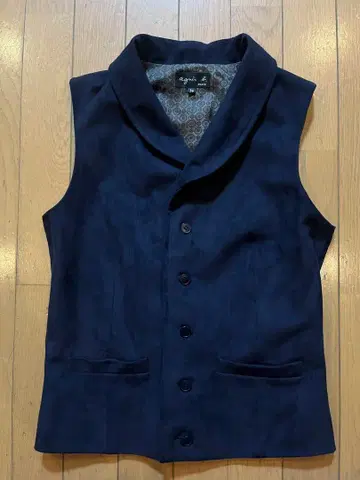 애니에스b 스웨이드 느낌 플럼 옷깃 베스트 네이비