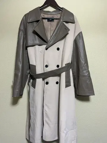 HARE 가죽 코튼 트렌치코트 베이지 그레이