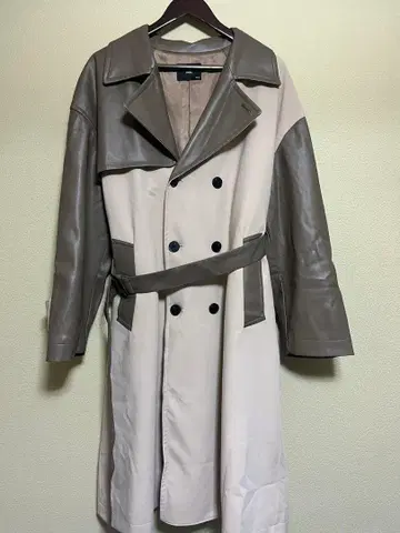 HARE 가죽 코튼 트렌치코트 베이지 그레이