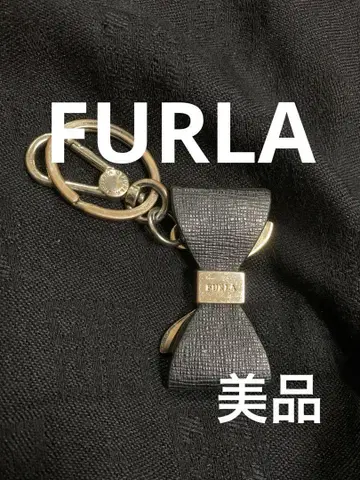 FURLA 블랙 가죽 키링. 빈티지 제품.
