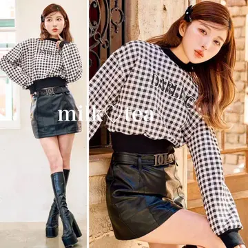 택 포함 새상품 다리치 깅엄 체크 숏 풀오버 블랙