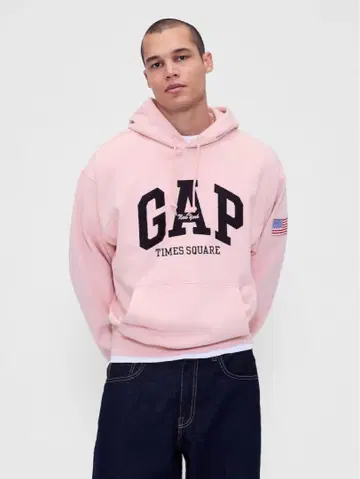 헤비 웨이트 타임스 스퀘어 GAP 로고 후드티 핑크 S