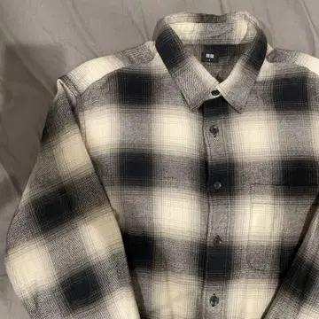 유니클로 UNIQLO 플란넬 셔츠 온부헤 체크 무늬 긴팔 셔츠 모노톤