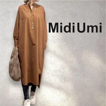 MidiUmi 미디우미 코듀로이풍 밑단 로고 원피스 브라운